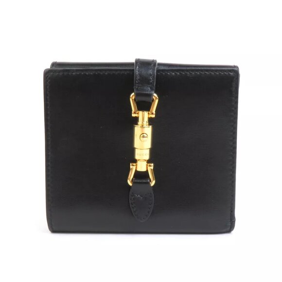 Auth GUCCI New Jackie Bifold Wallet Black Leather/Goldtone - - Picture 1 of 8